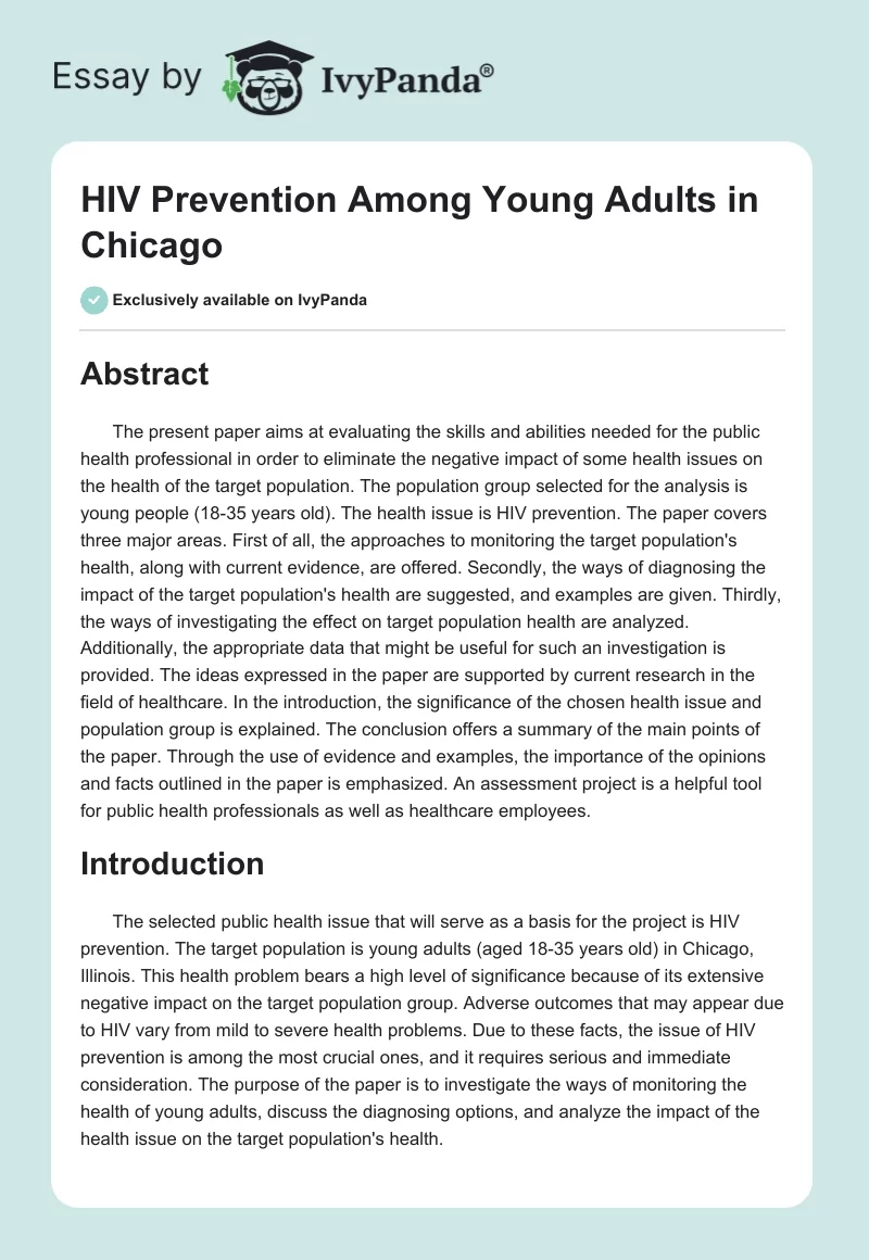 HIV Prevention Among Young Adults in Chicago. Page 1