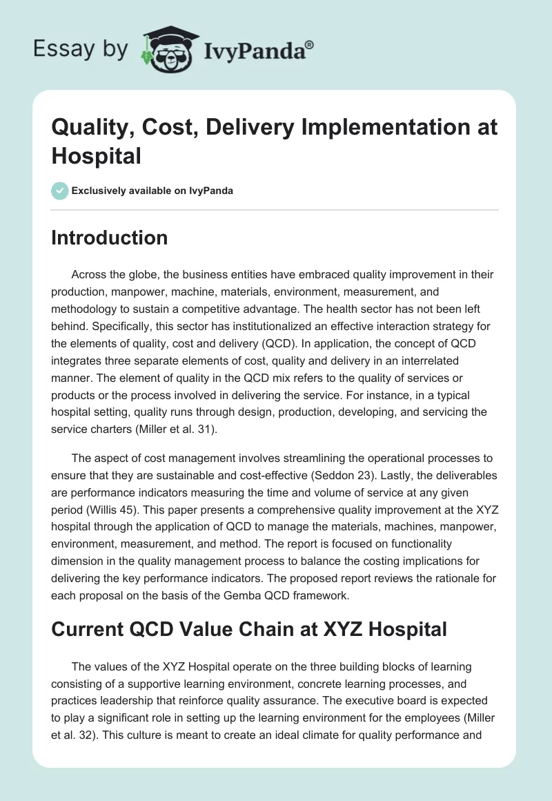 Quality, Cost, Delivery Implementation at Hospital. Page 1