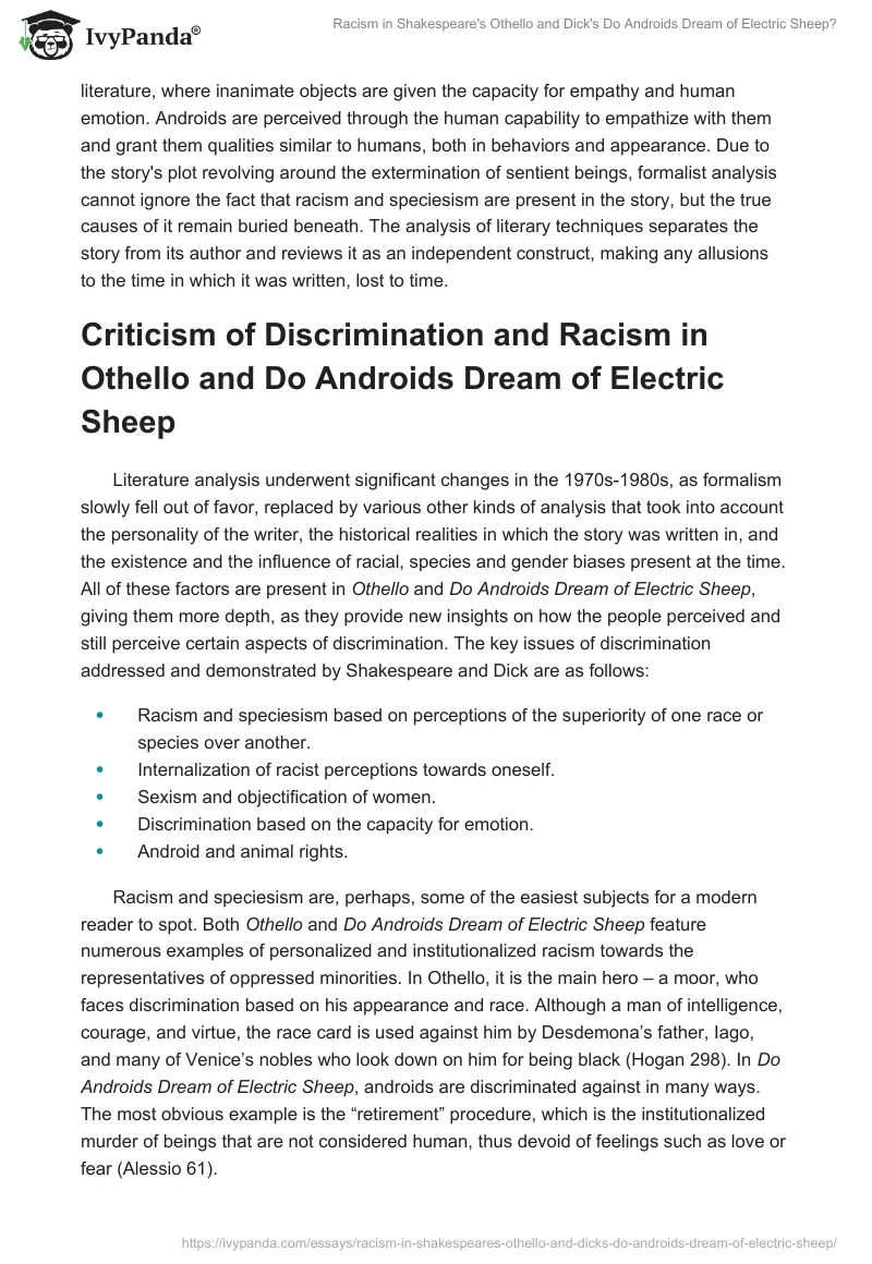 Racism in Shakespeare's "Othello" and Dick's "Do Androids Dream of Electric Sheep?". Page 3