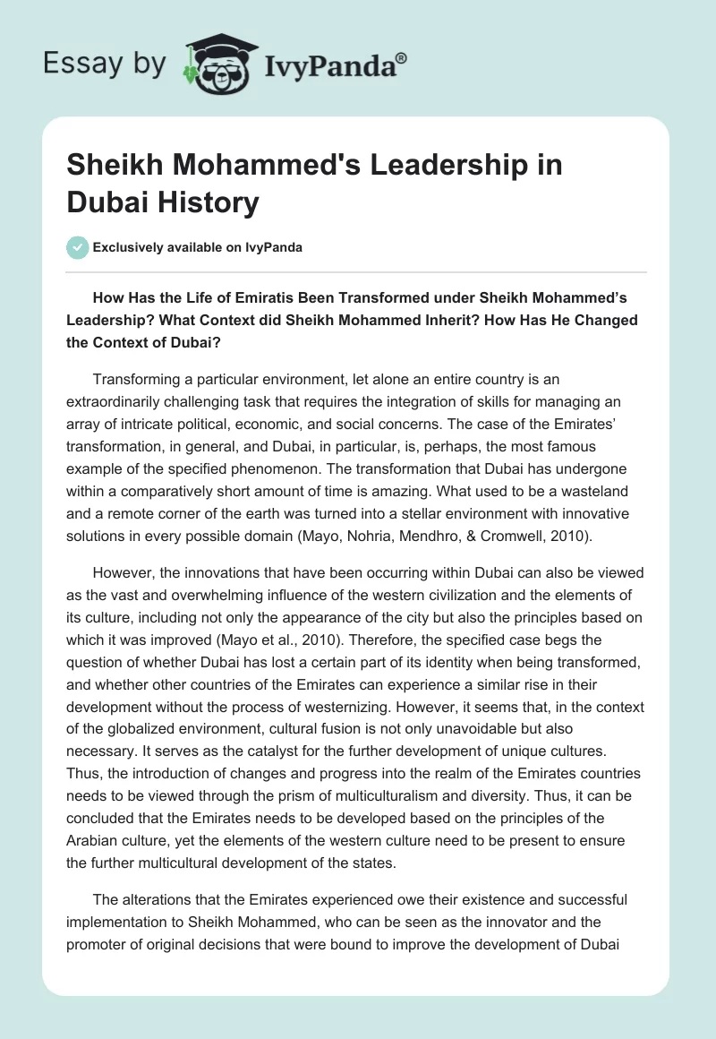 Sheikh Mohammed's Leadership in Dubai History. Page 1