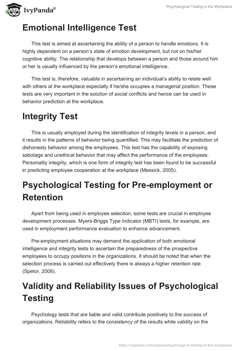 Psychological Testing in the Workplace. Page 2