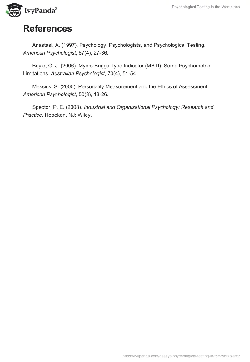 Psychological Testing in the Workplace. Page 4