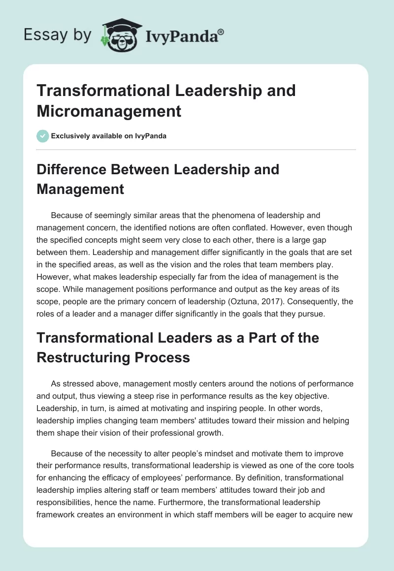 Transformational Leadership and Micromanagement. Page 1