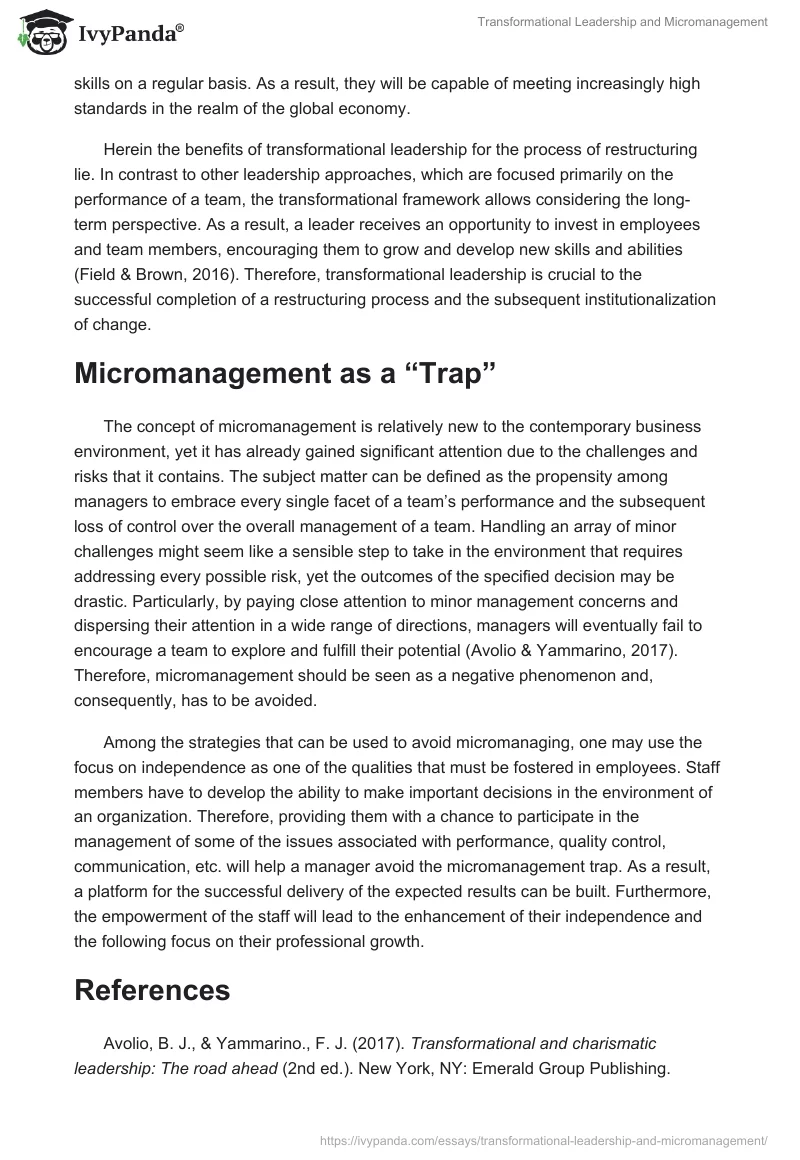 Transformational Leadership and Micromanagement. Page 2