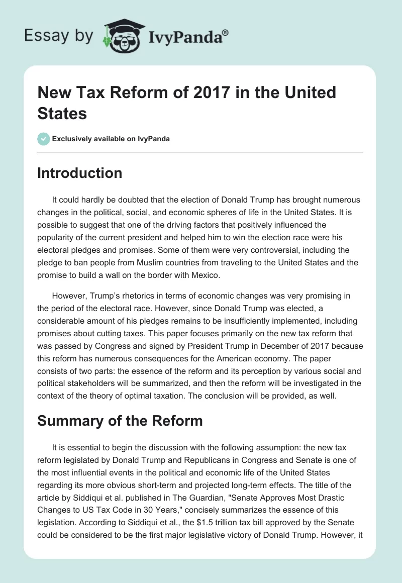 New Tax Reform of 2017 in the United States. Page 1