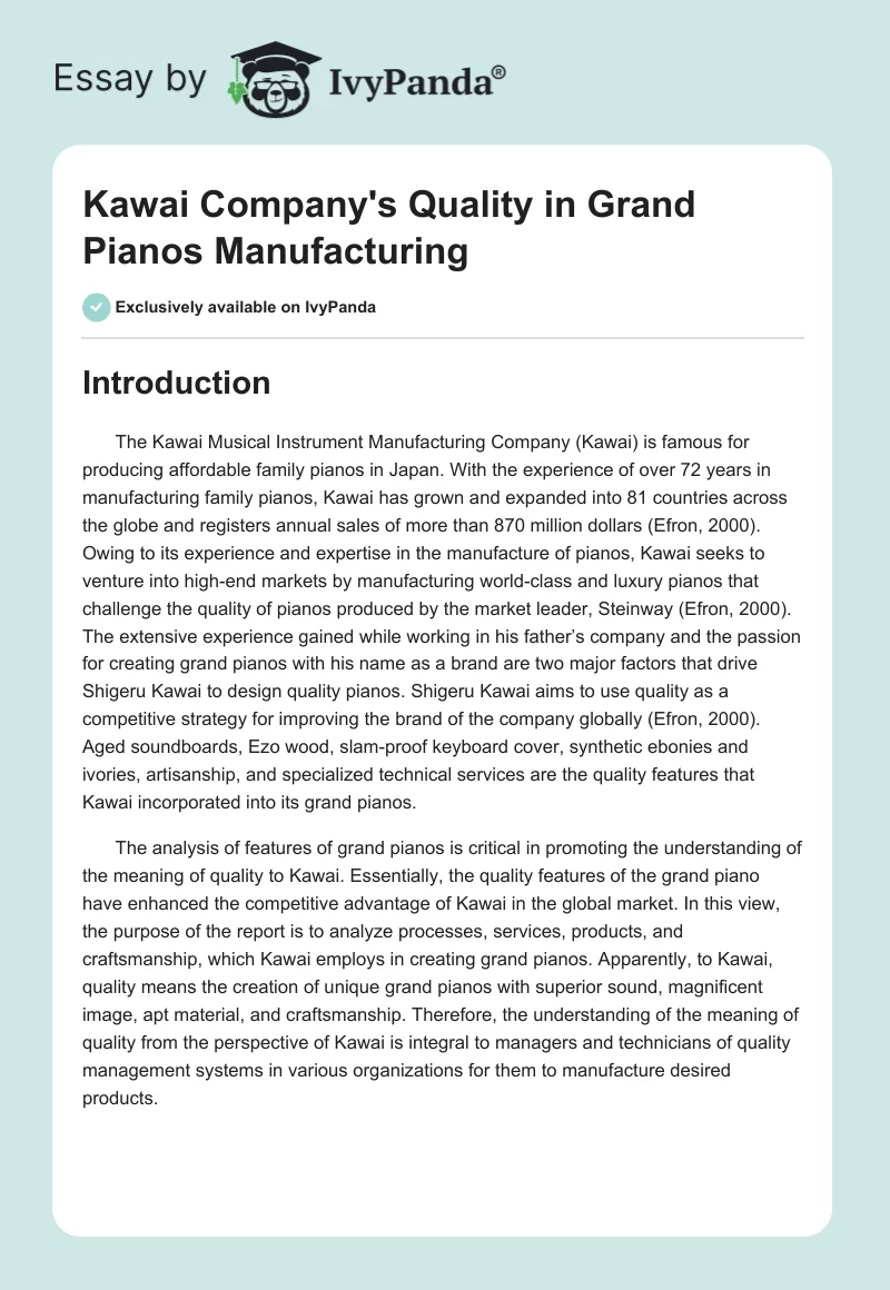 Kawai Company's Quality in Grand Pianos Manufacturing. Page 1