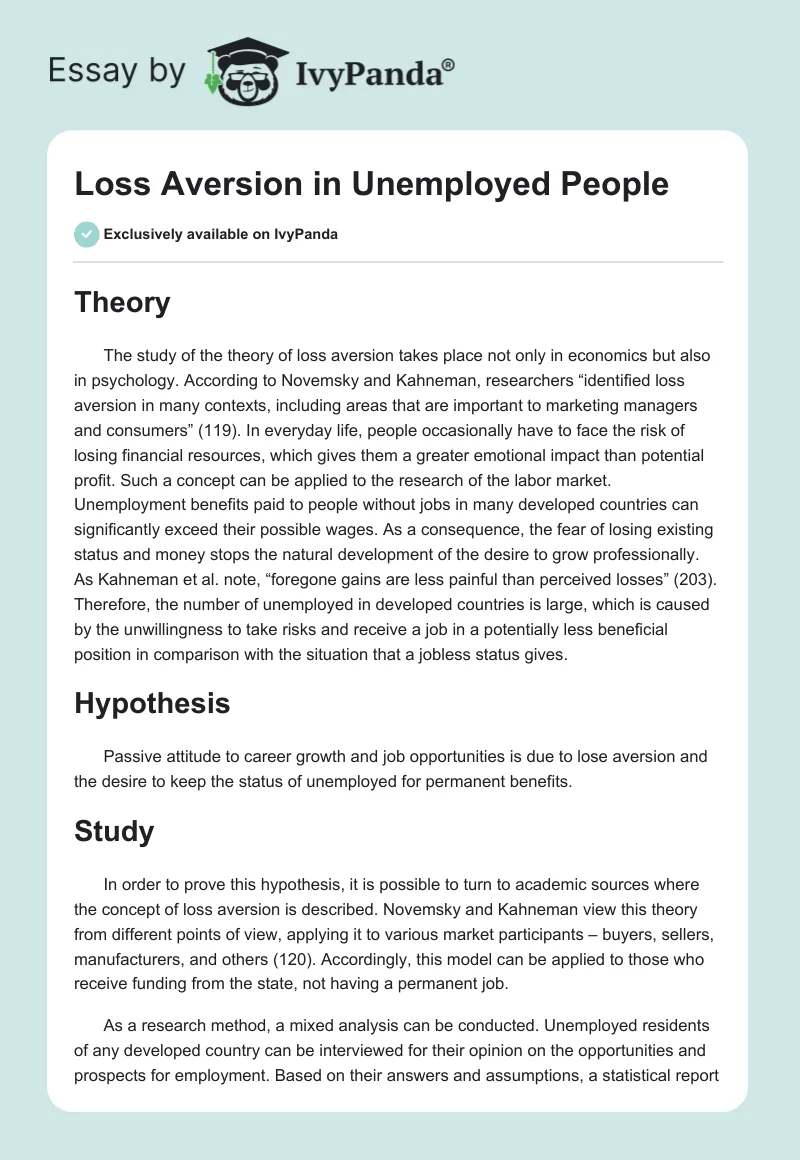 Loss Aversion in Unemployed People. Page 1