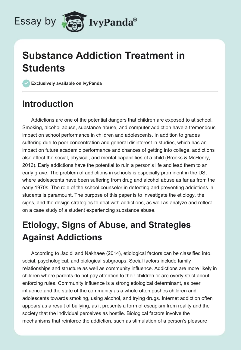 Substance Addiction Treatment in Students. Page 1