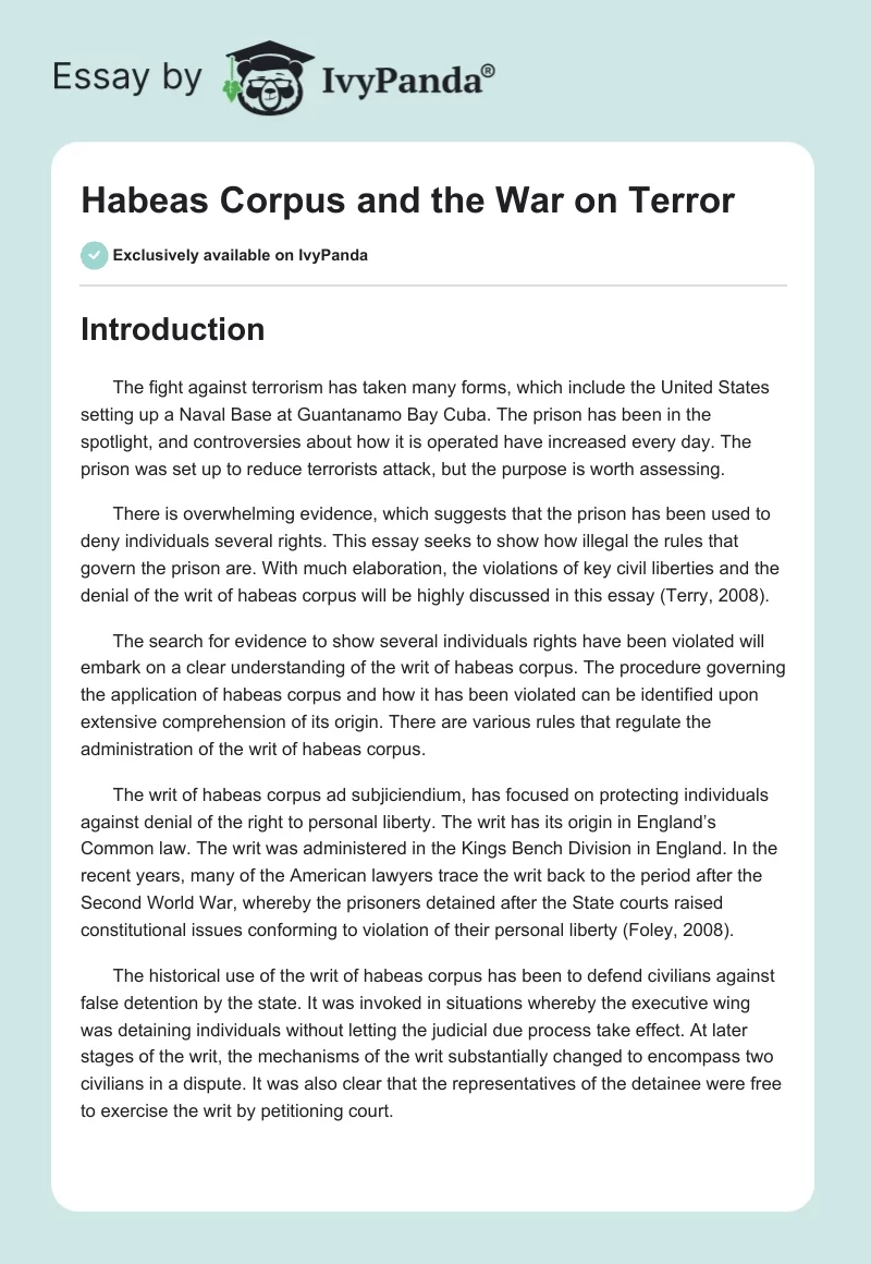 Habeas Corpus and the War on Terror. Page 1
