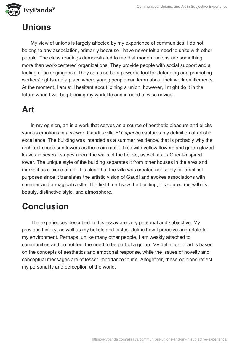 Communities, Unions, and Art in Subjective Experience. Page 2