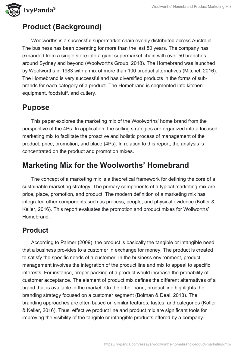 Woolworths’ Homebrand Product Marketing Mix. Page 2