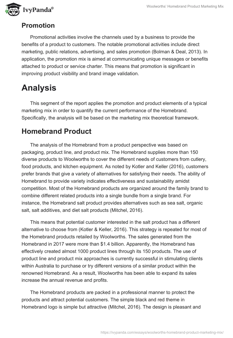 Woolworths’ Homebrand Product Marketing Mix. Page 3