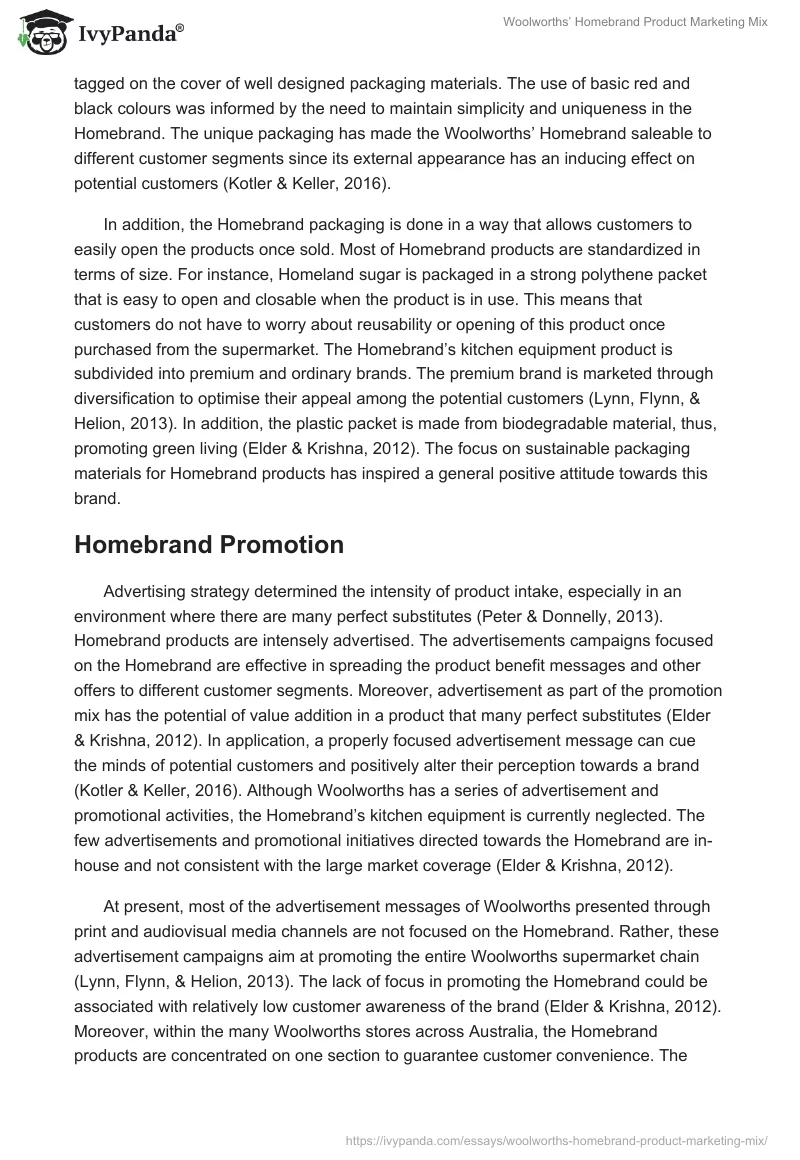 Woolworths’ Homebrand Product Marketing Mix. Page 4