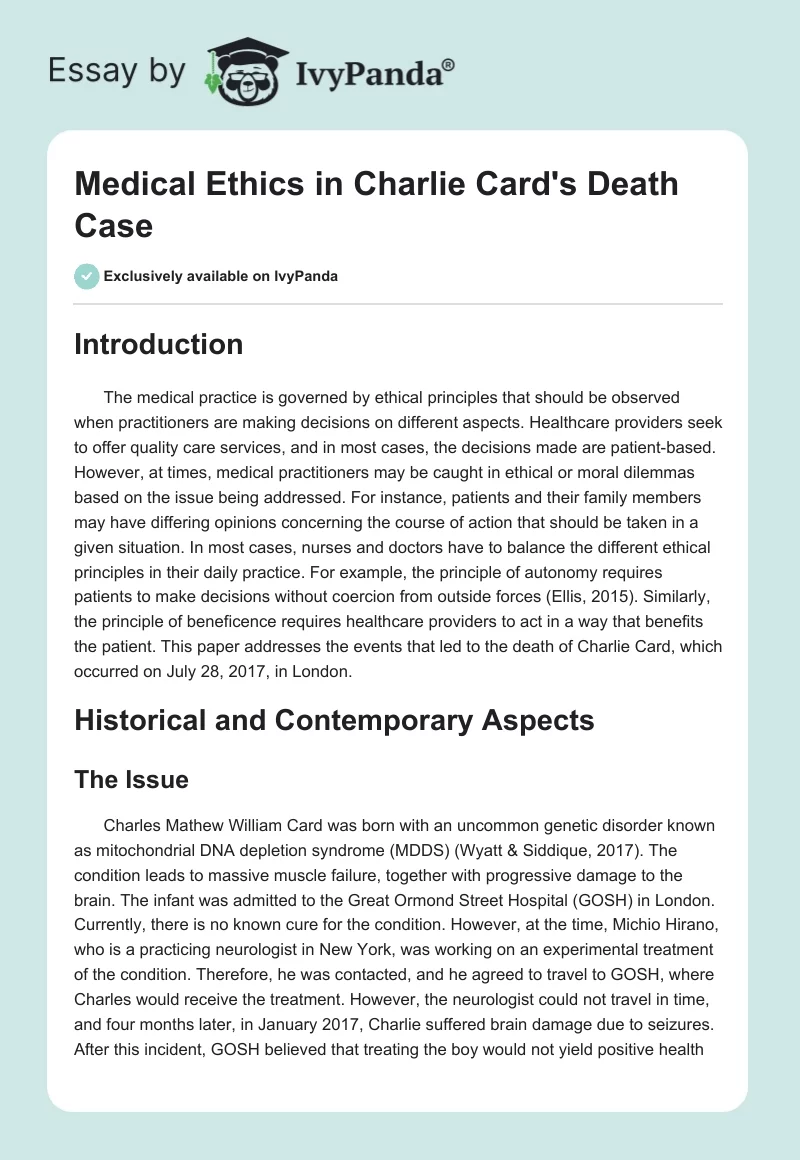 Medical Ethics in Charlie Card's Death Case. Page 1