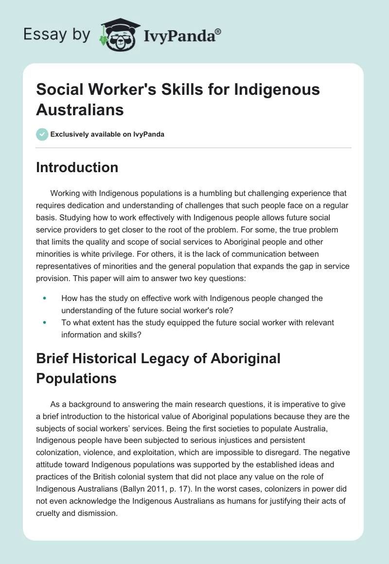Social Worker's Skills for Indigenous Australians. Page 1