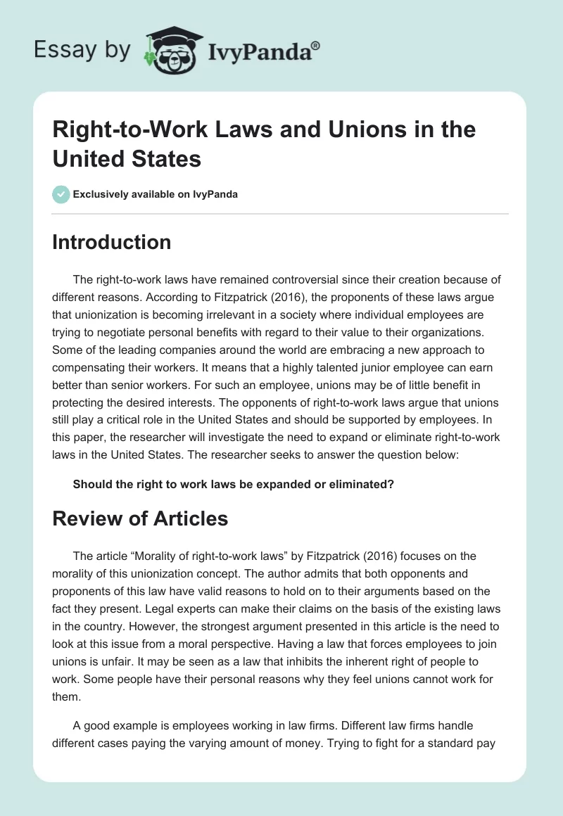 Right-to-Work Laws and Unions in the United States. Page 1