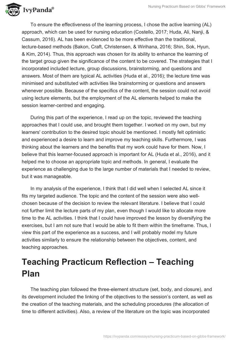 Nursing Practicum Based on Gibbs’ Framework. Page 2