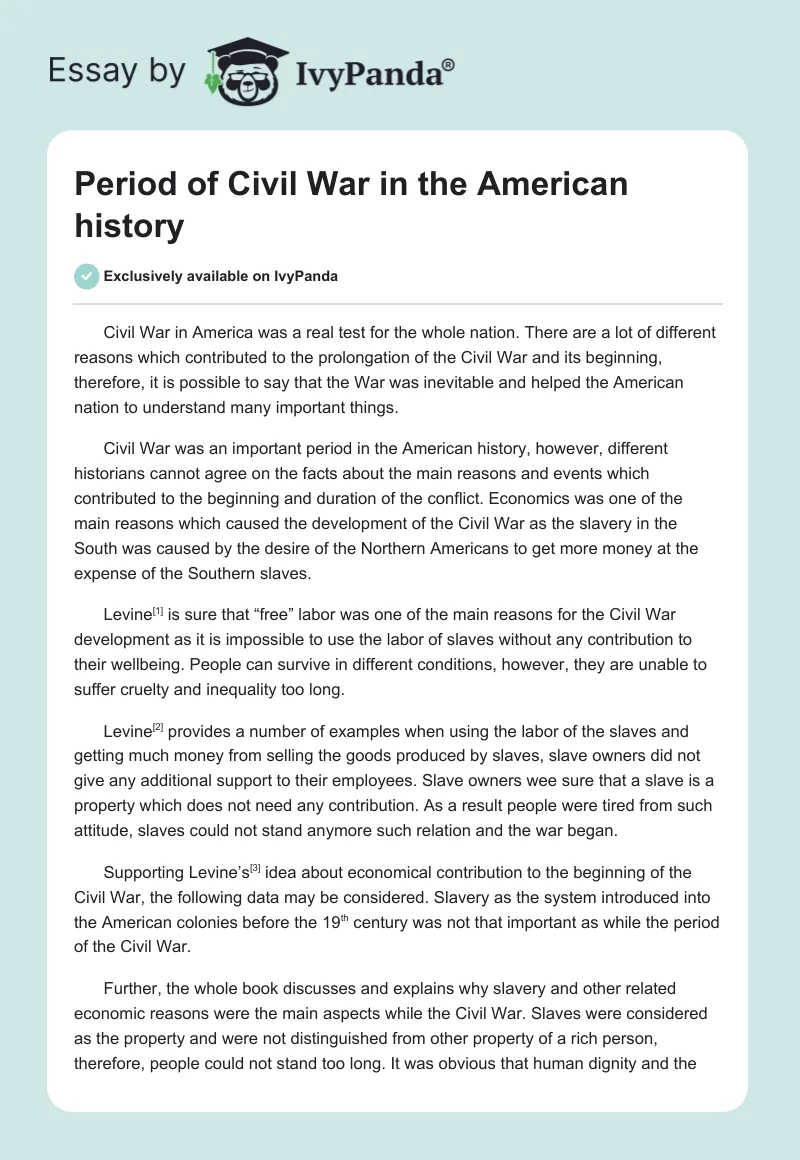Period of Civil War in the American History. Page 1