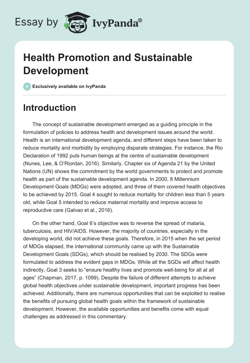 Health Promotion and Sustainable Development. Page 1