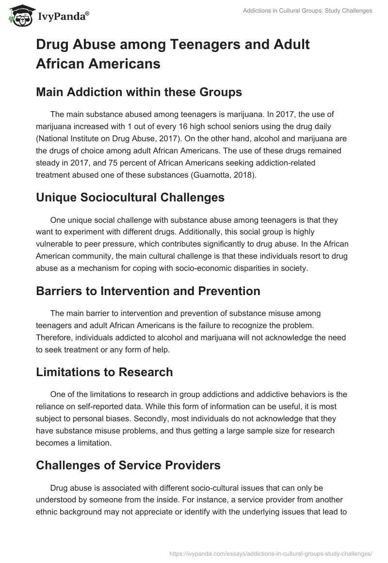 Addictions in Cultural Groups: Study Challenges. Page 2