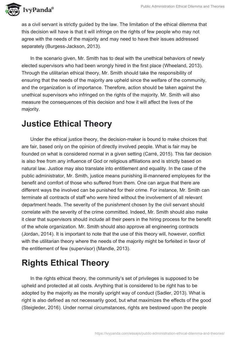 Public Administration Ethical Dilemma and Theories. Page 2