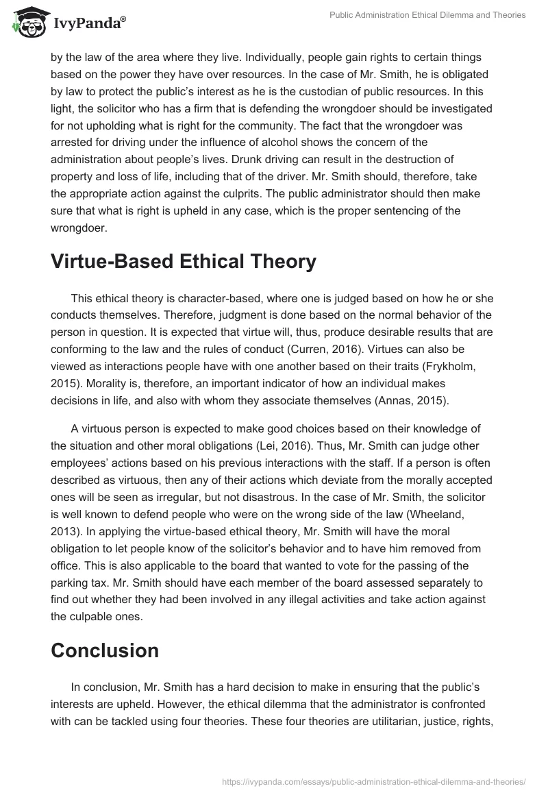 Public Administration Ethical Dilemma and Theories. Page 3