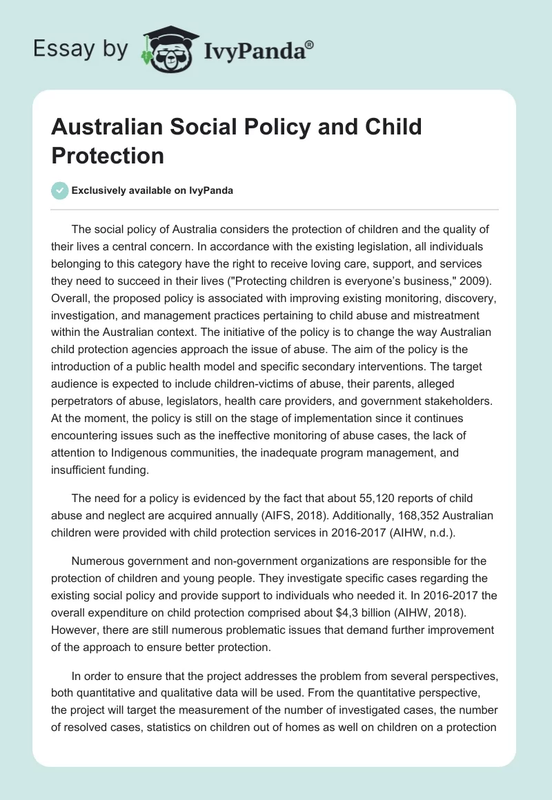 Australian Social Policy and Child Protection. Page 1