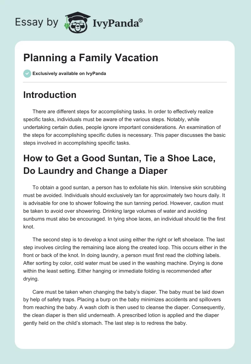 Planning a Family Vacation. Page 1