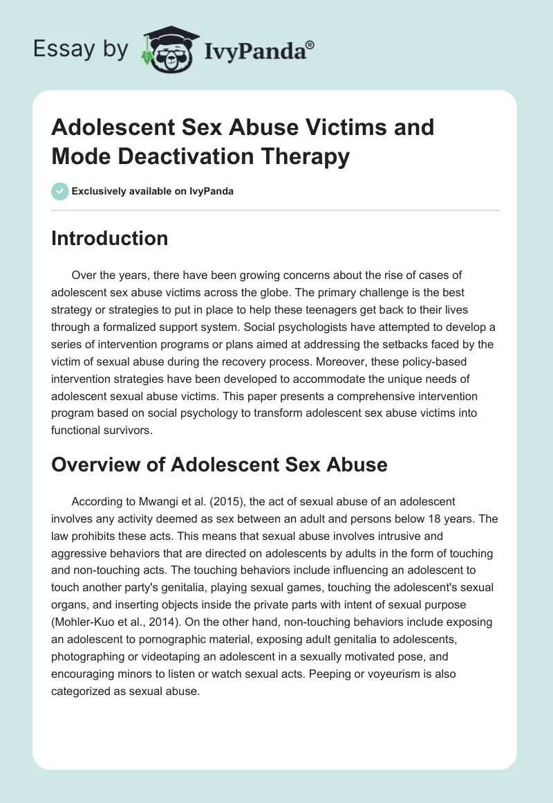 Adolescent Sex Abuse Victims and Mode Deactivation Therapy. Page 1