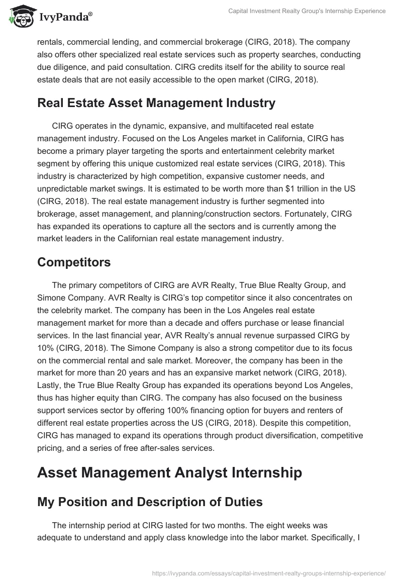 Capital Investment Realty Group's Internship Experience. Page 2