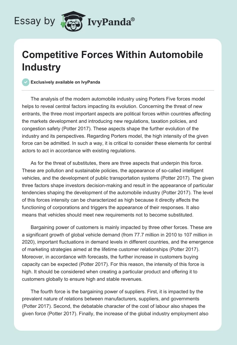 Competitive Forces Within Automobile Industry. Page 1