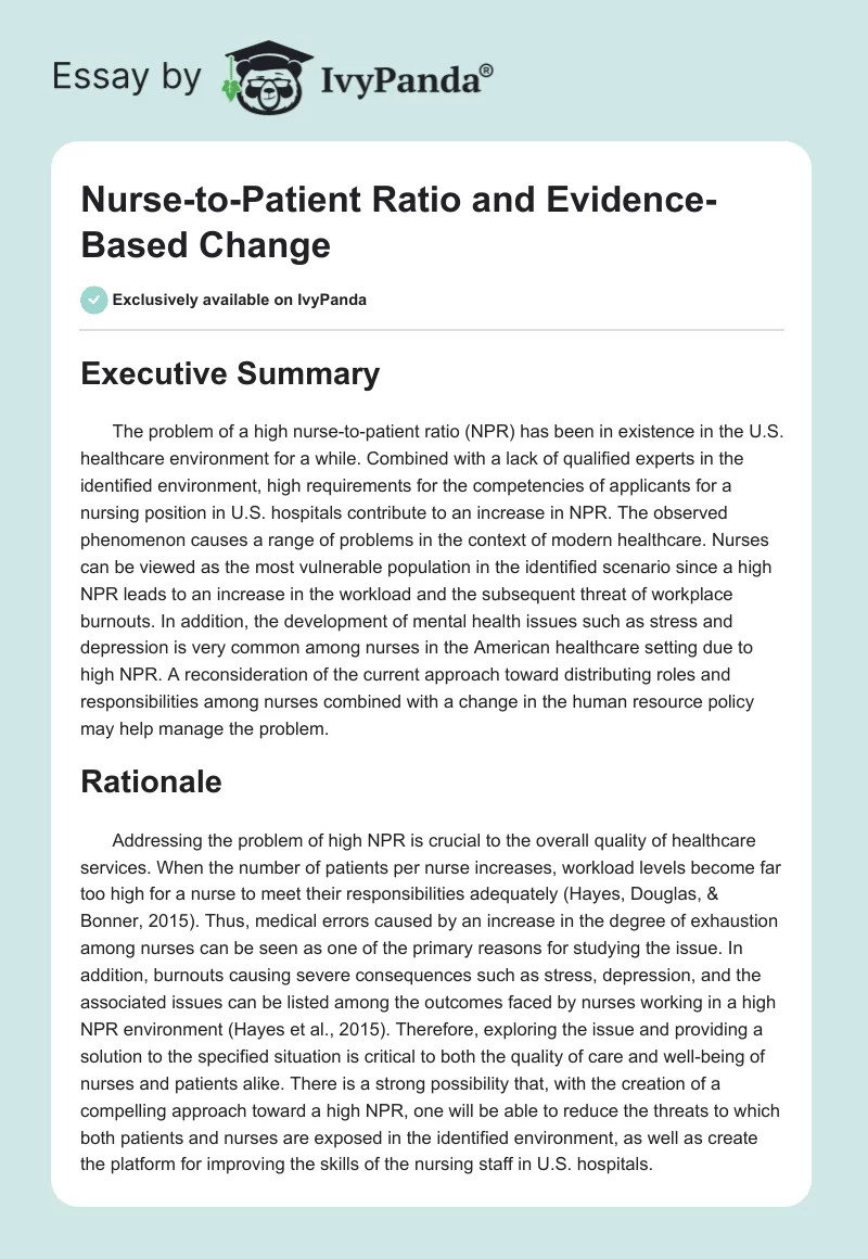 Nurse-to-Patient Ratio and Evidence-Based Change. Page 1