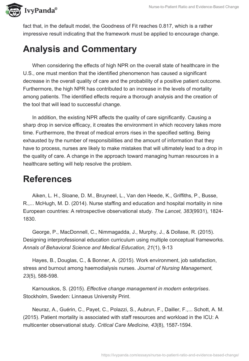 Nurse-to-Patient Ratio and Evidence-Based Change. Page 3