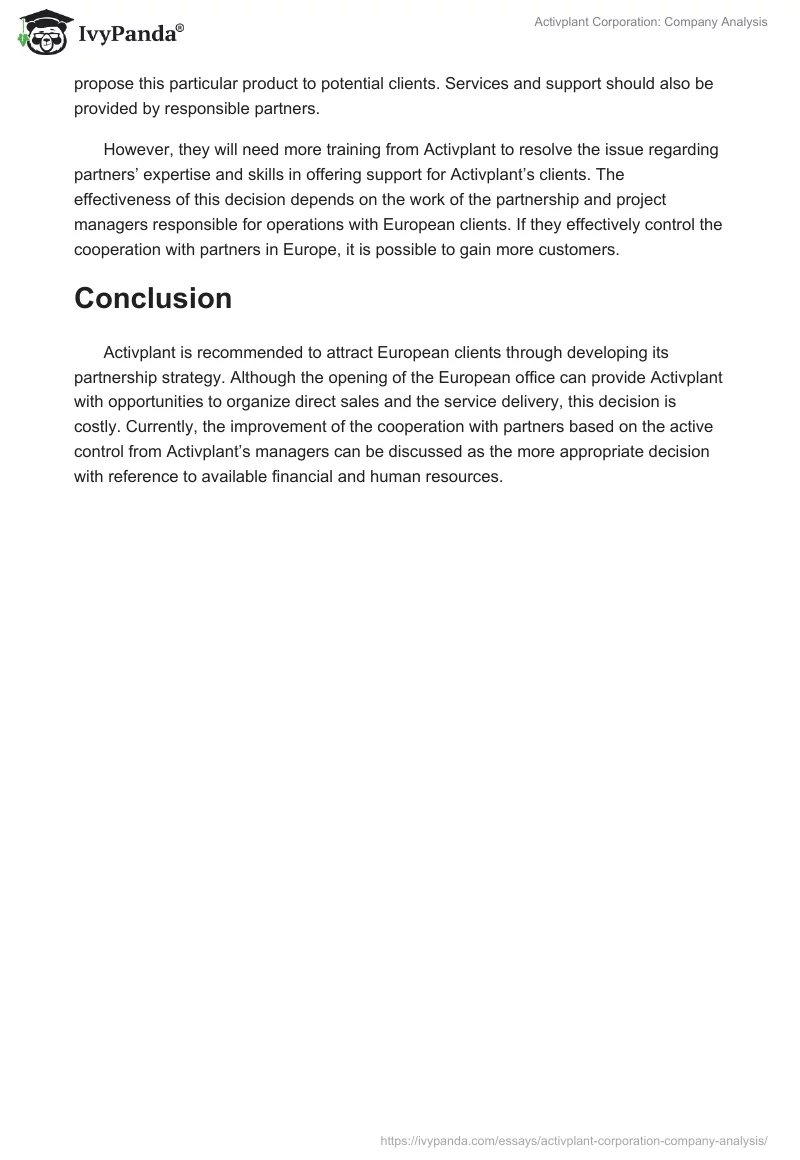 Activplant Corporation: Company Analysis. Page 3