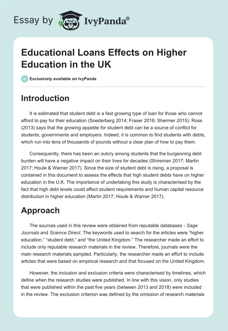 Educational Loans Effects on Higher Education in the UK. Page 1