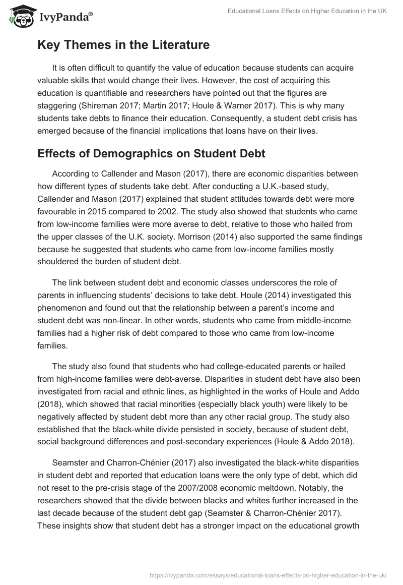 Educational Loans Effects on Higher Education in the UK. Page 3