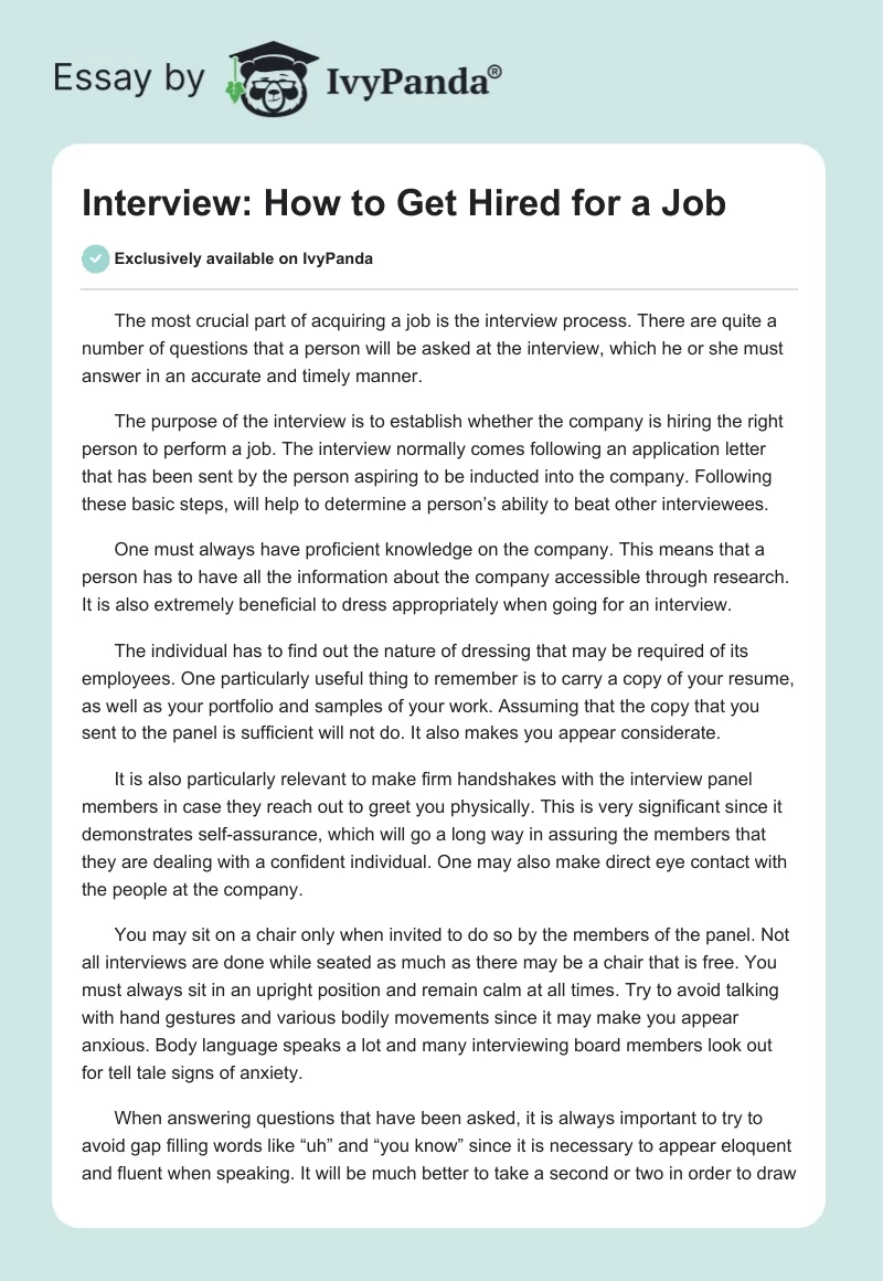 Interview: How to Get Hired for a Job. Page 1