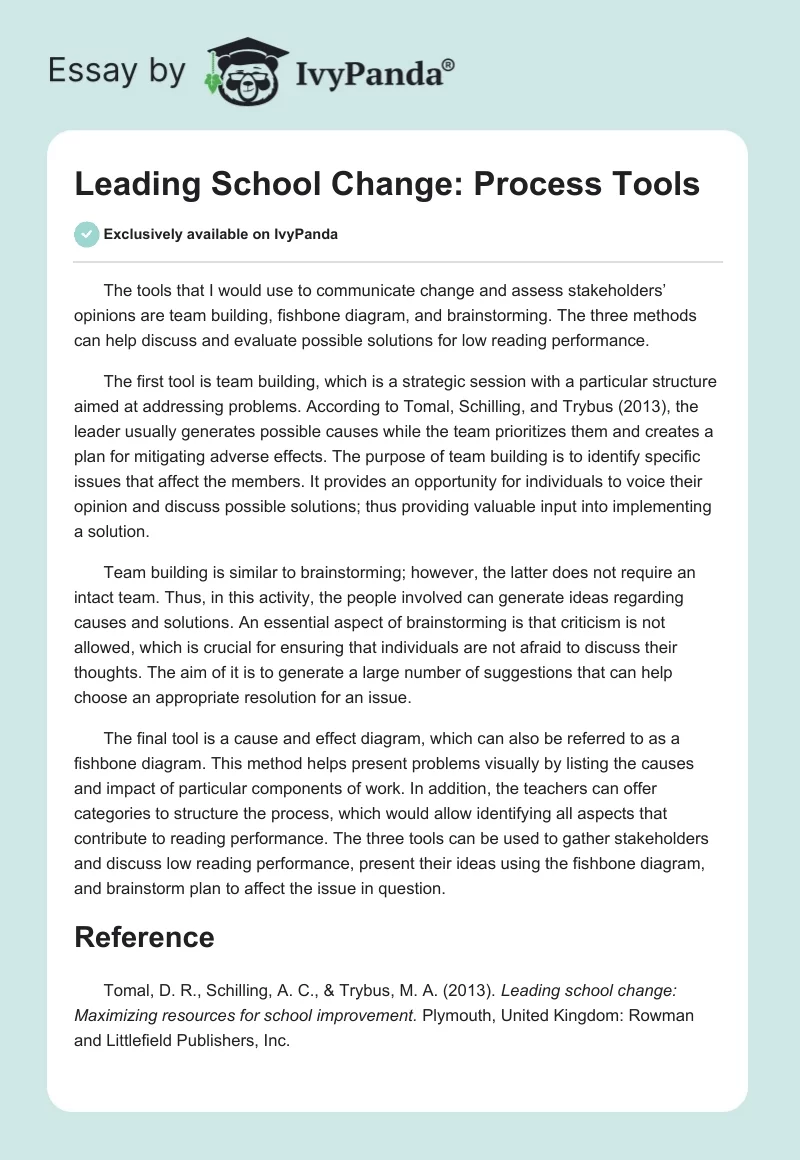 Leading School Change: Process Tools. Page 1