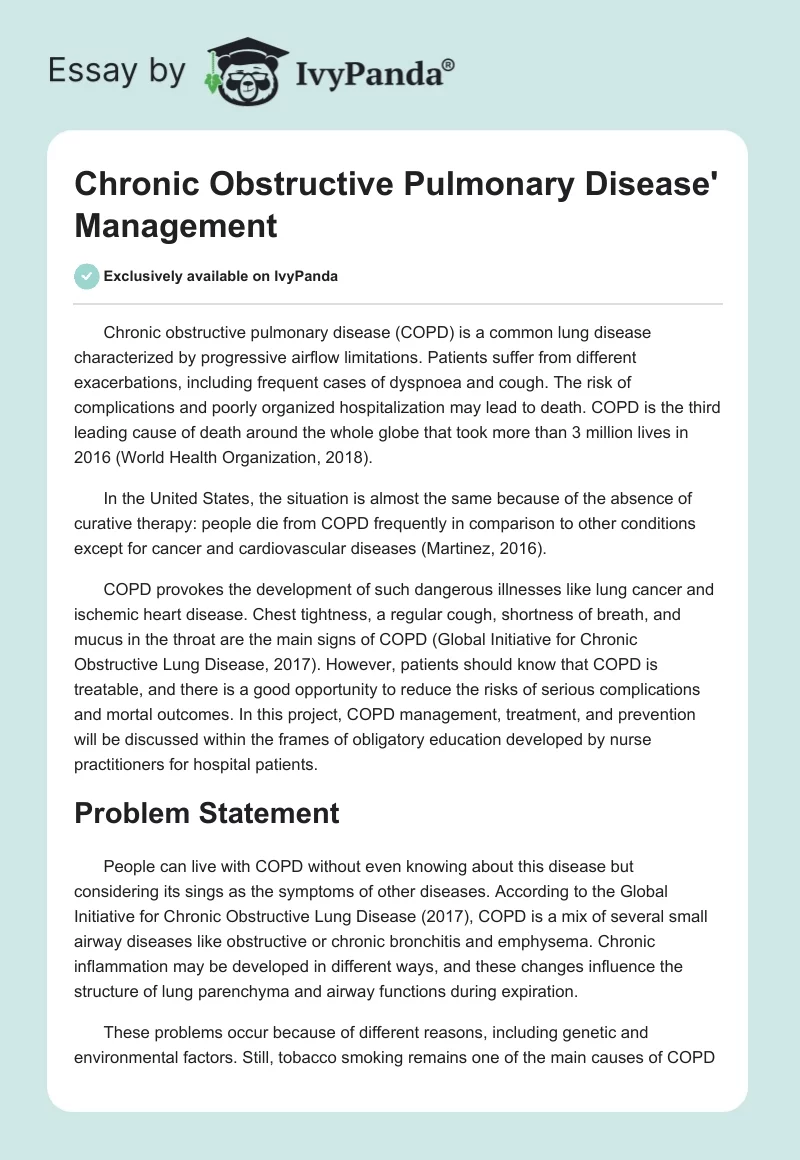 Chronic Obstructive Pulmonary Disease' Management. Page 1