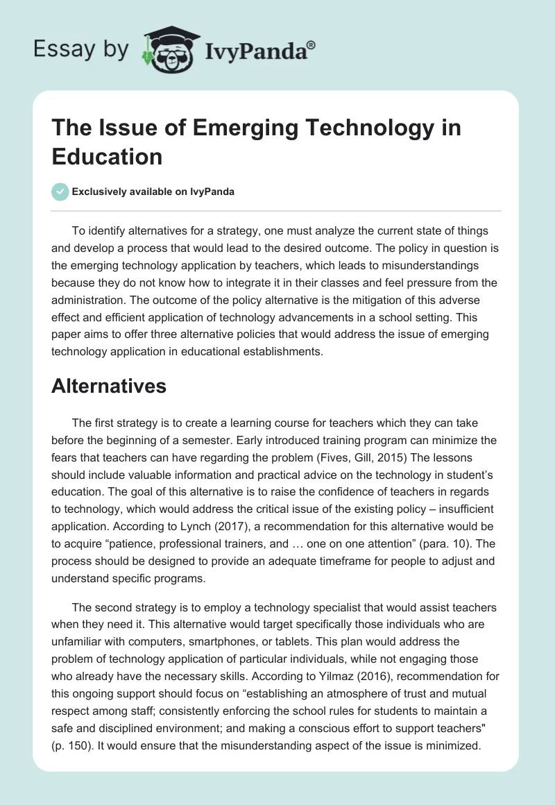 The Issue of Emerging Technology in Education. Page 1