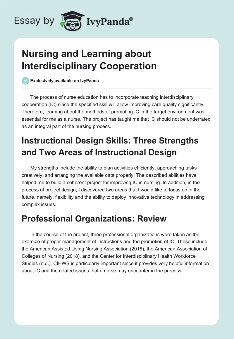 Nursing and Learning about Interdisciplinary Cooperation. Page 1