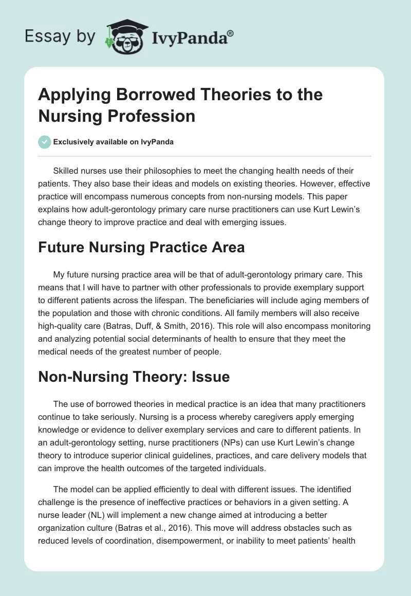 Applying Borrowed Theories to the Nursing Profession. Page 1