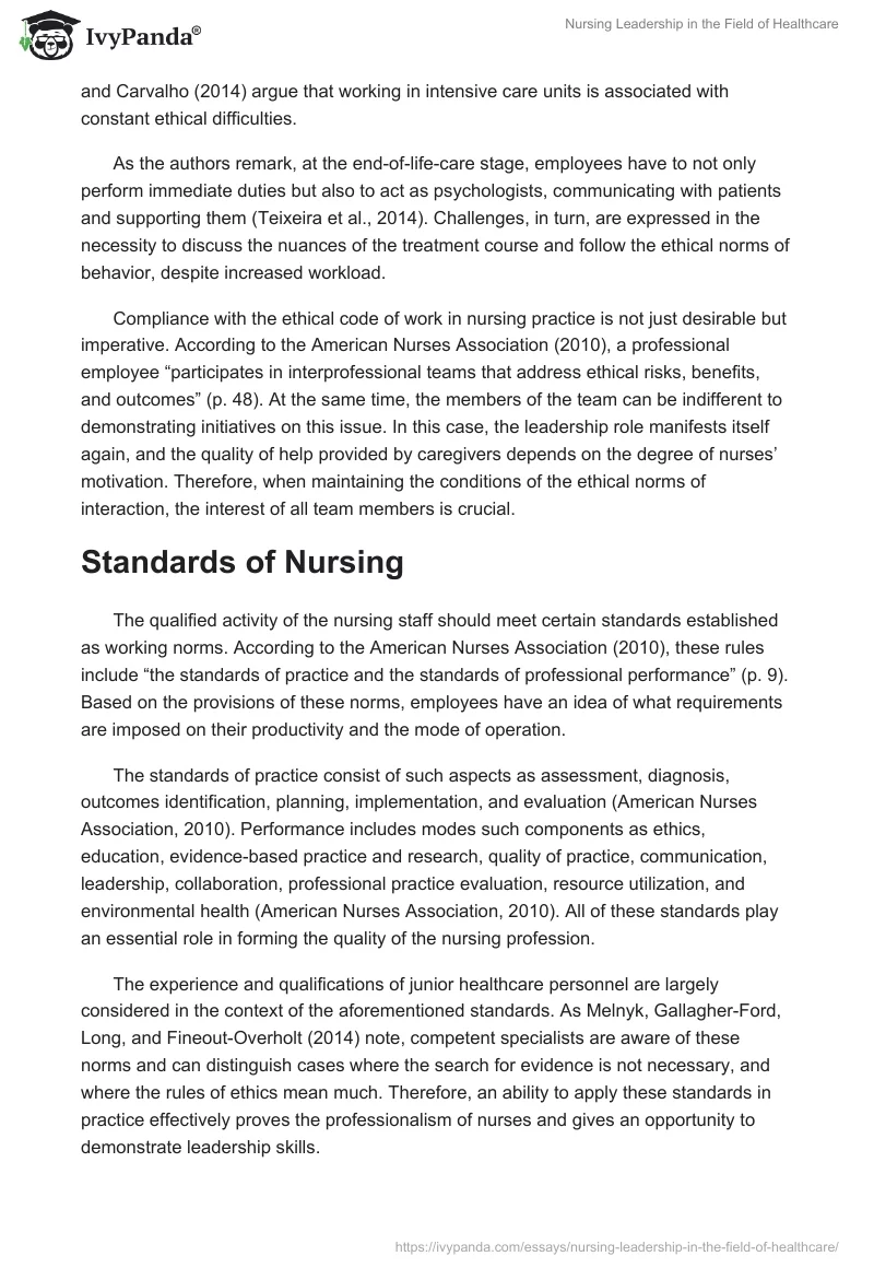 Nursing Leadership in the Field of Healthcare. Page 3