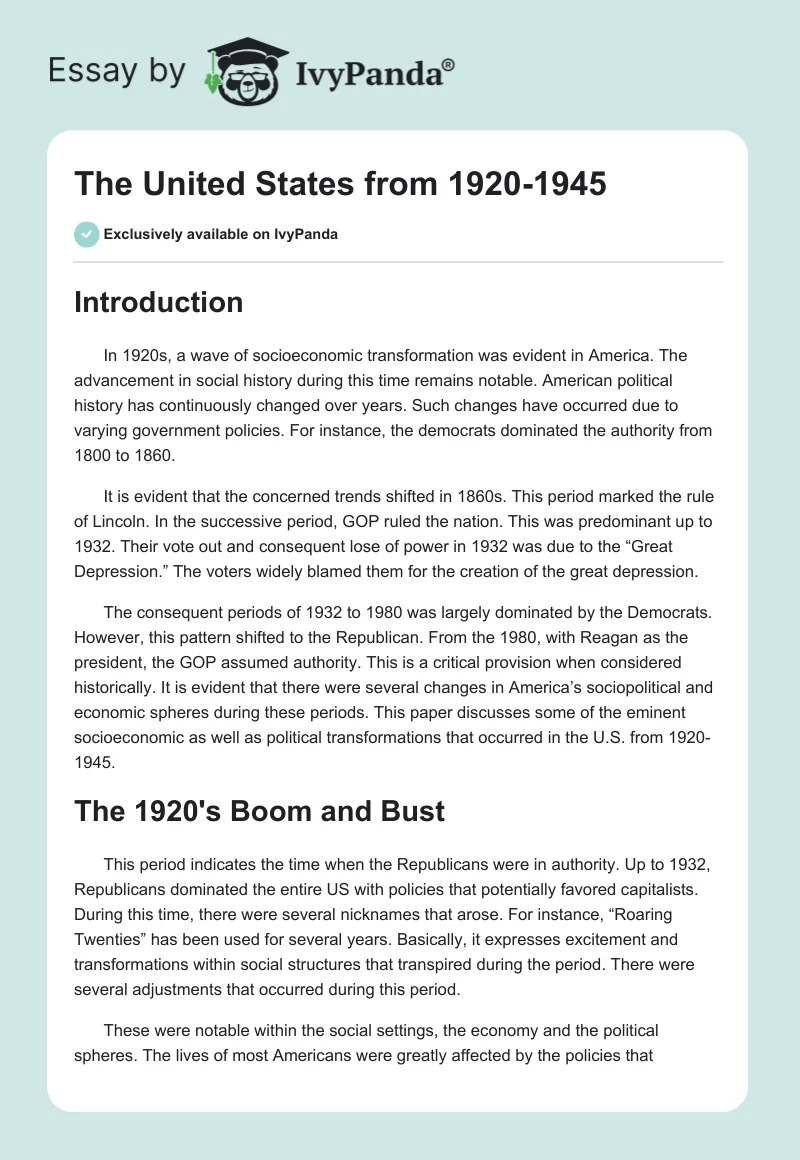 The United States from 1920-1945. Page 1