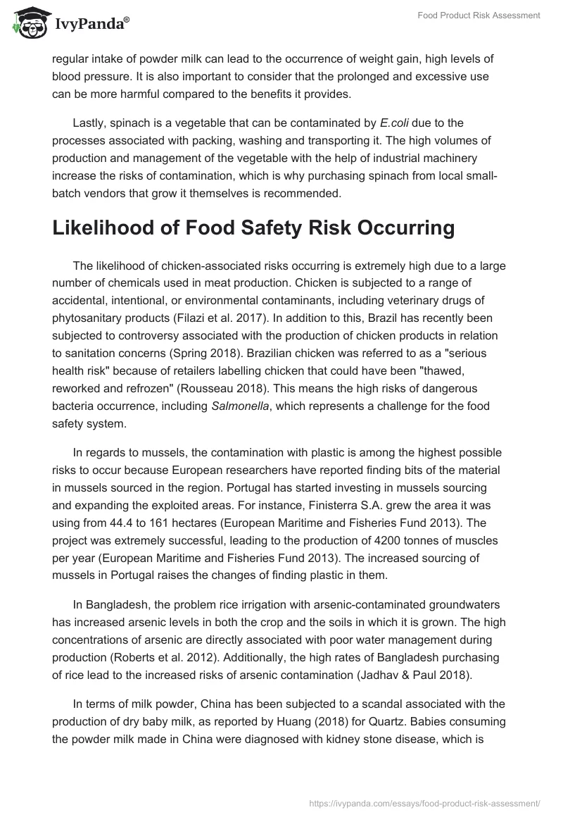 Food Product Risk Assessment. Page 3