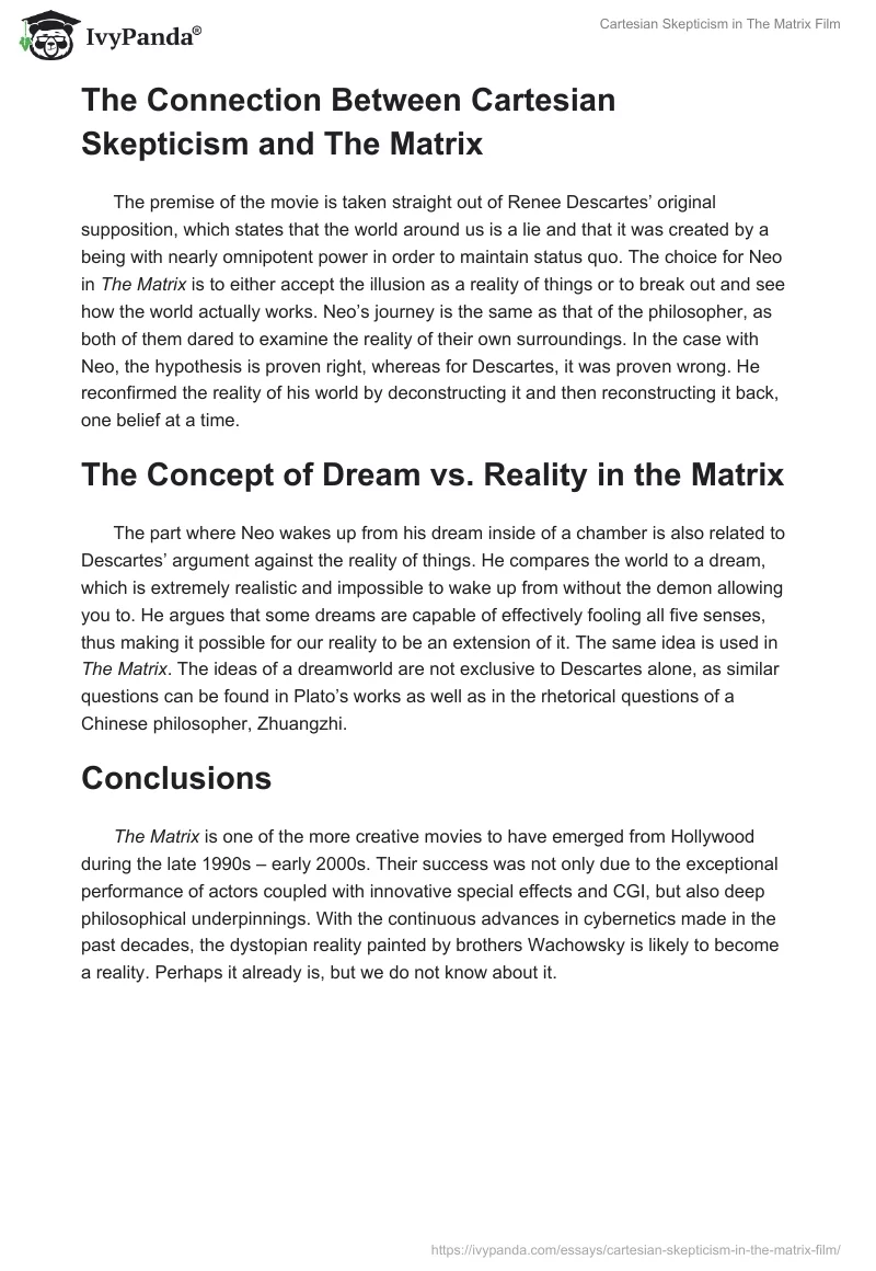 Cartesian Skepticism in "The Matrix" Film. Page 2