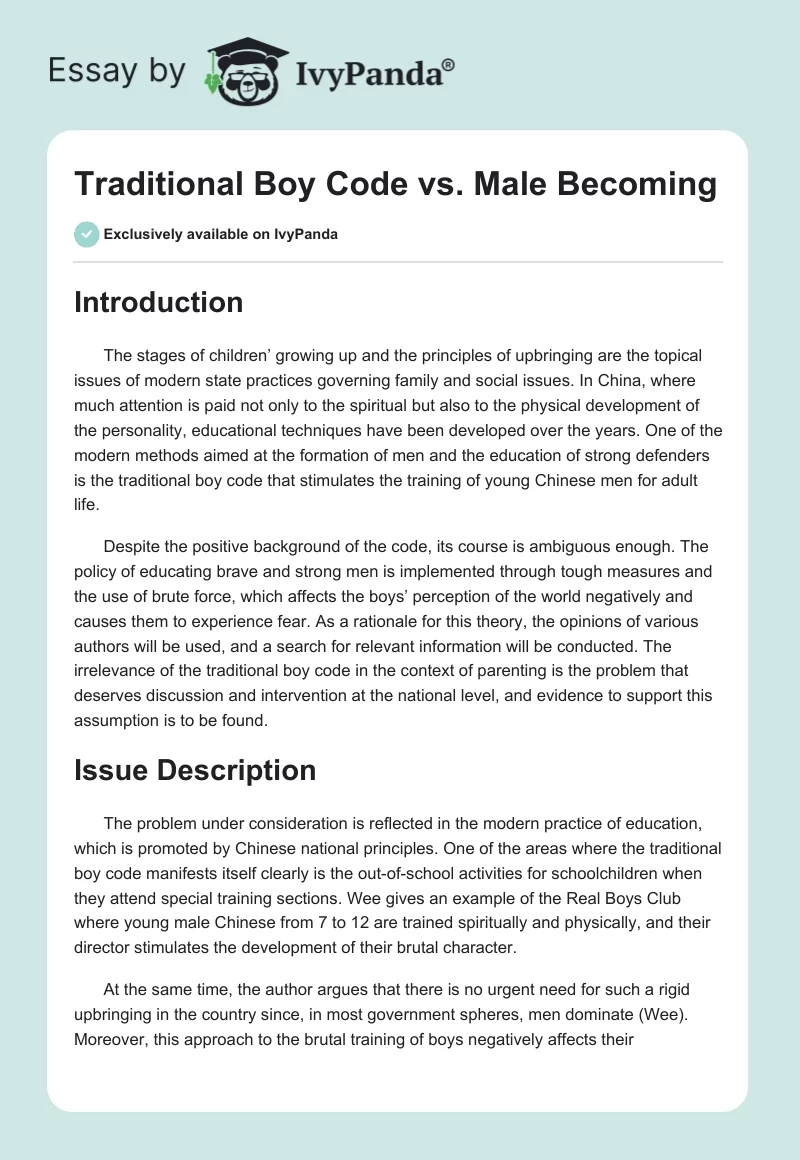 Traditional Boy Code vs. Male Becoming. Page 1