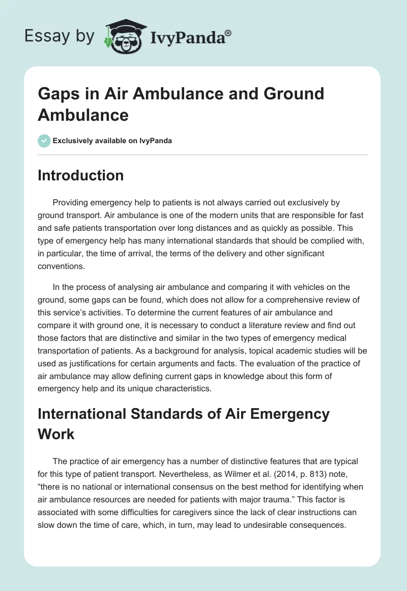 Gaps in Air Ambulance and Ground Ambulance. Page 1