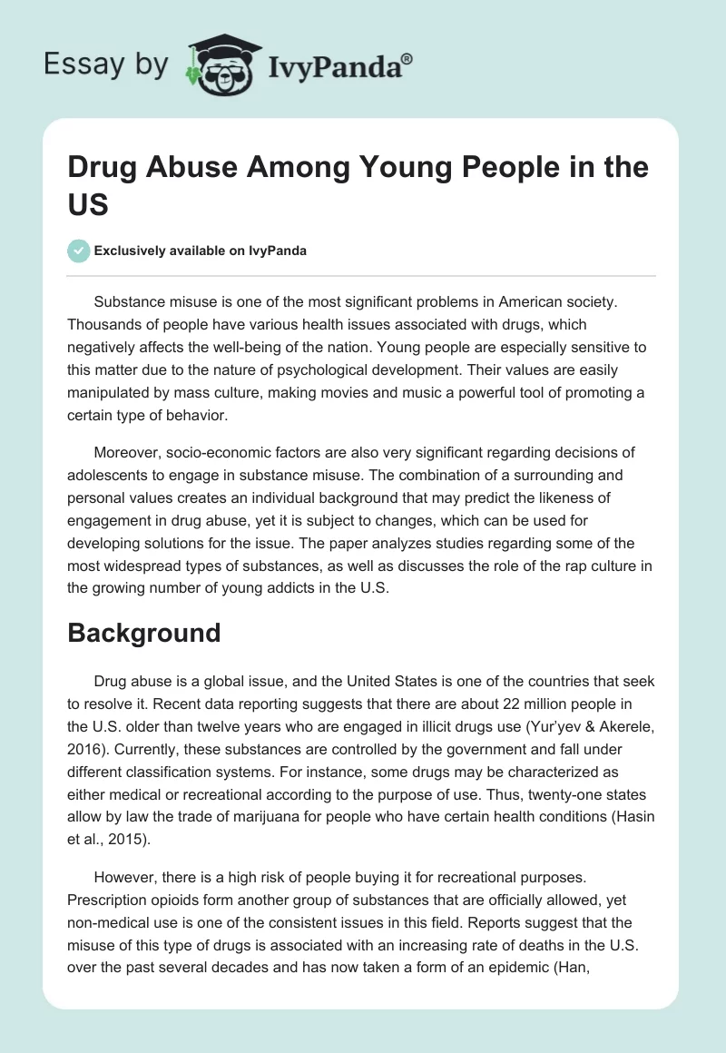 Drug Abuse Among Young People in the US. Page 1