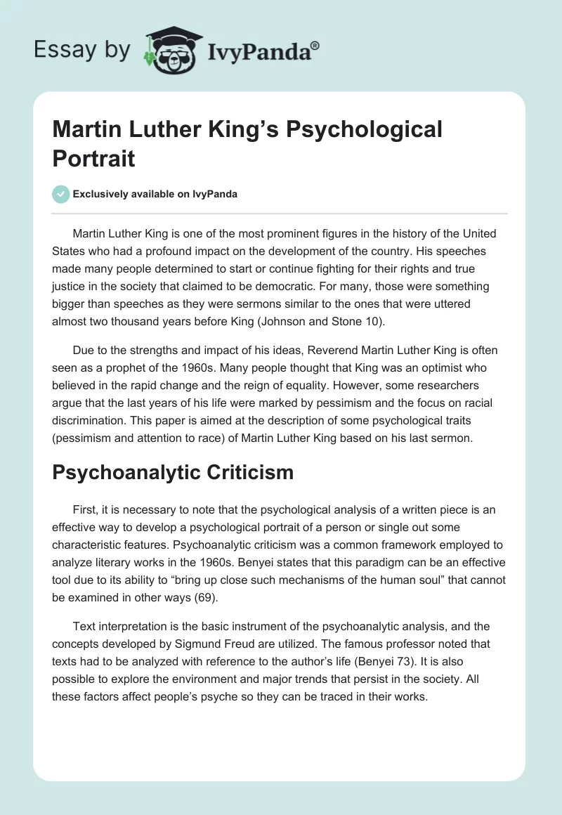 Martin Luther King’s Psychological Portrait. Page 1